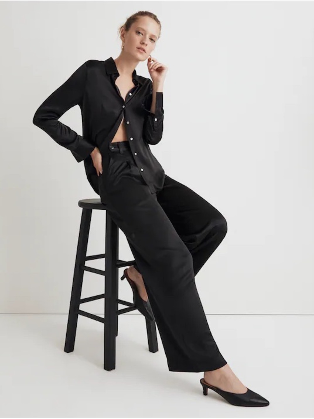 Madewell the hadlow wide leg pant Black Wide-Leg satin silk like pants